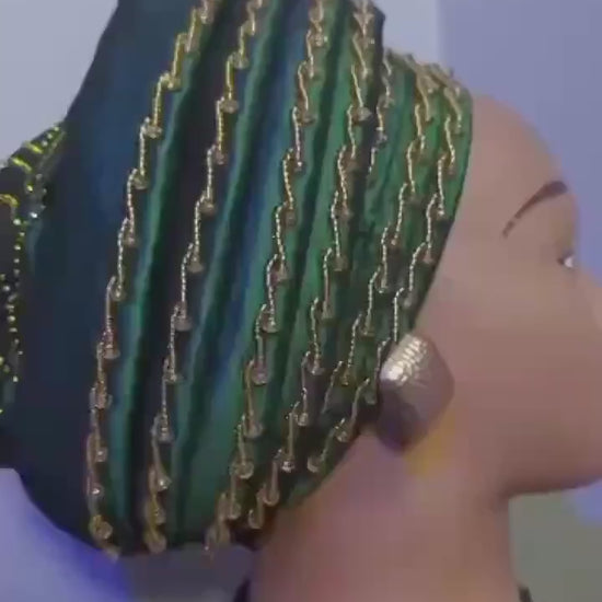 Duchess Silk Turban Hat with Crystals | Pre-tied African Headwrap