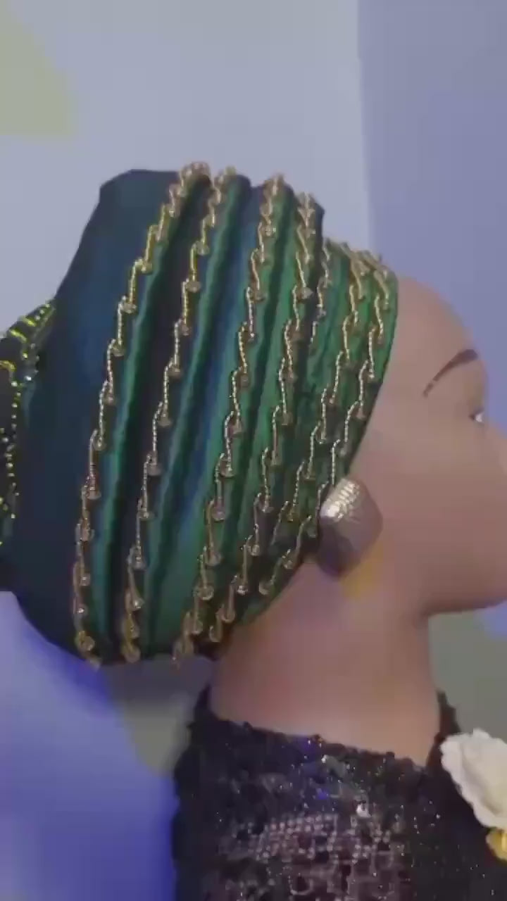 Duchess Silk Turban Hat with Crystals | Pre-tied African Headwrap