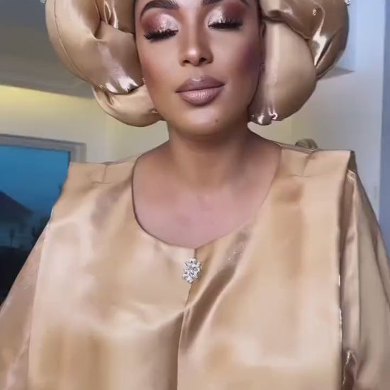 Liquid Mikado Silk Boubou | African Kaftan Dress with Headband