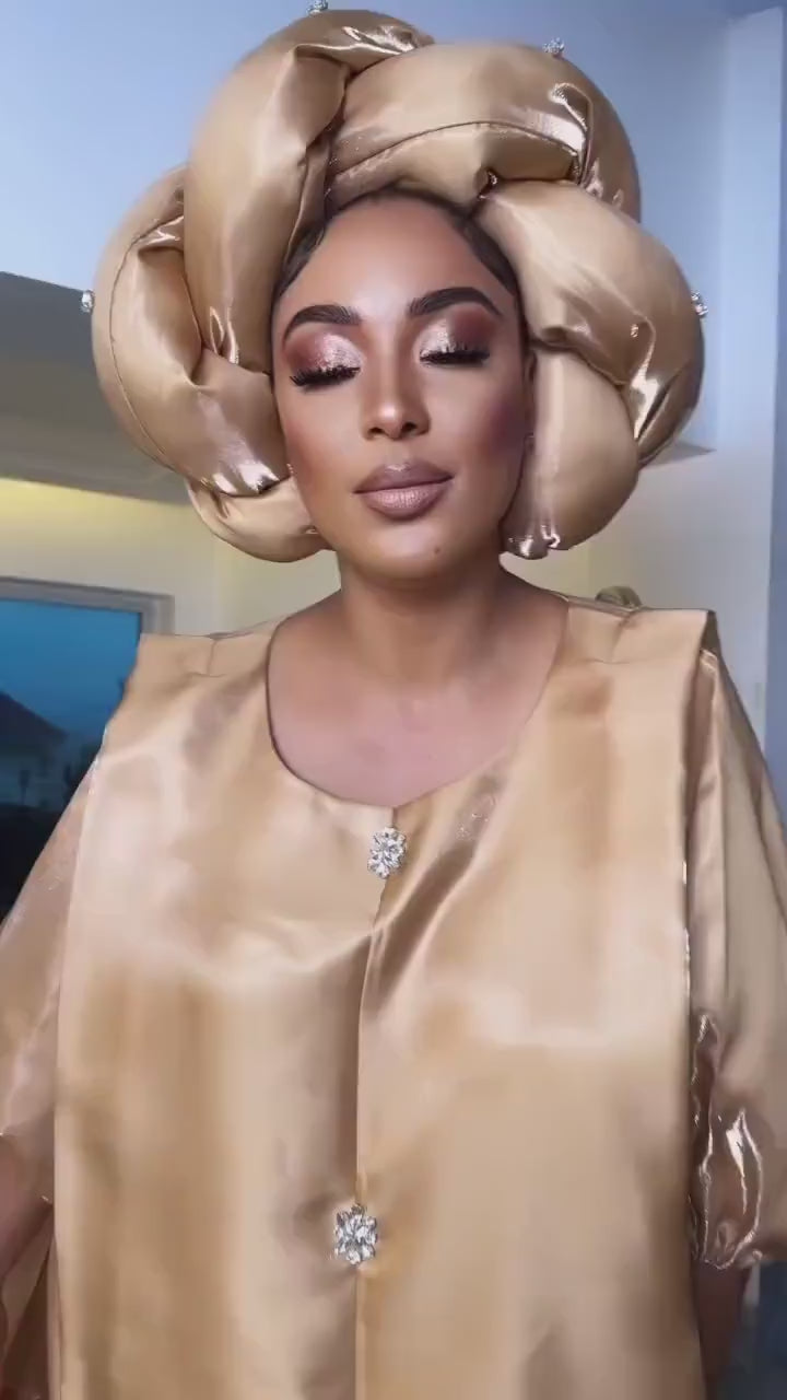 Liquid Mikado Silk Boubou | African Kaftan Dress with Headband