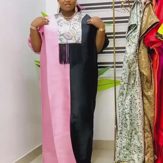 Mikado Brocade Boubou Dress | African Kaftan, Fringe, One Size