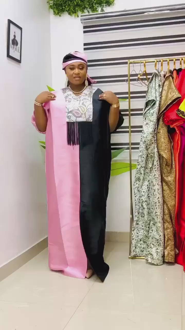 Mikado Brocade Boubou Dress | African Kaftan, Fringe, One Size