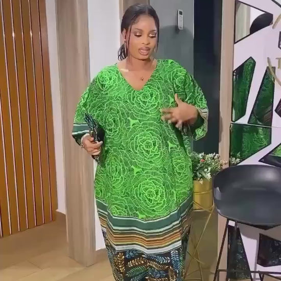 Handmade Ankara Kaftan | Nigerian Print Dress with Headtie