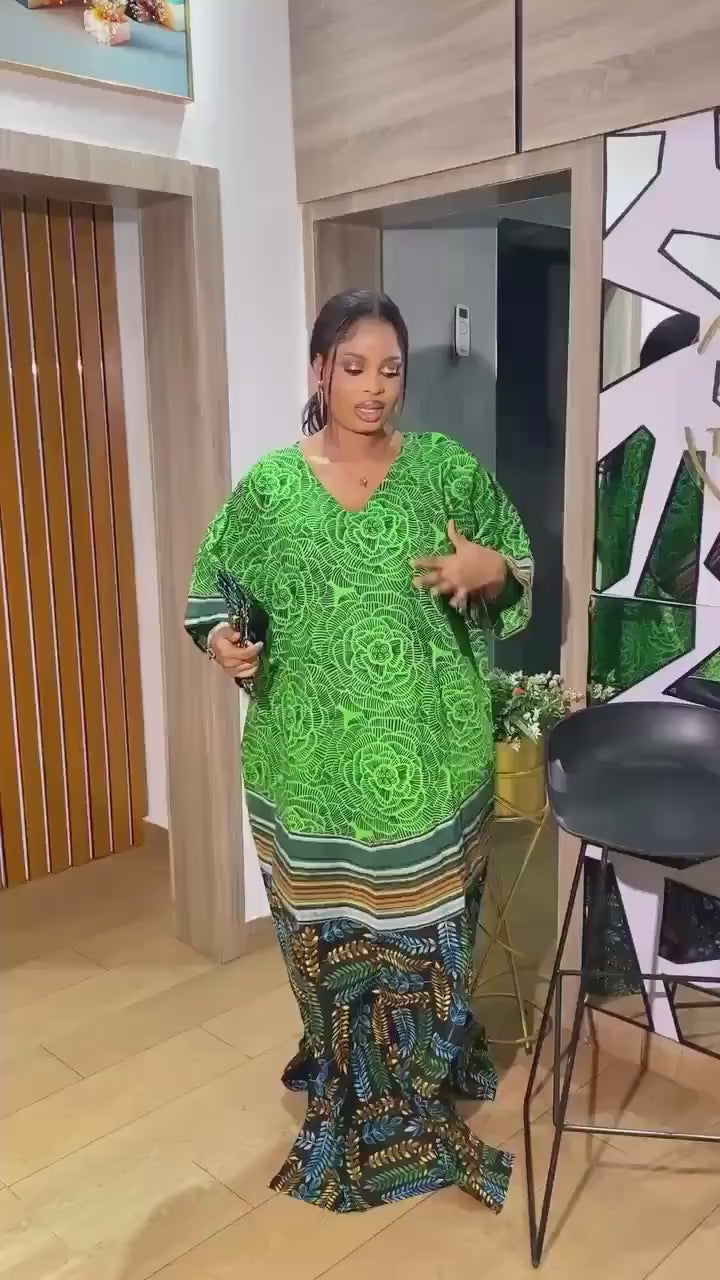 Handmade Ankara Kaftan | Nigerian Print Dress with Headtie