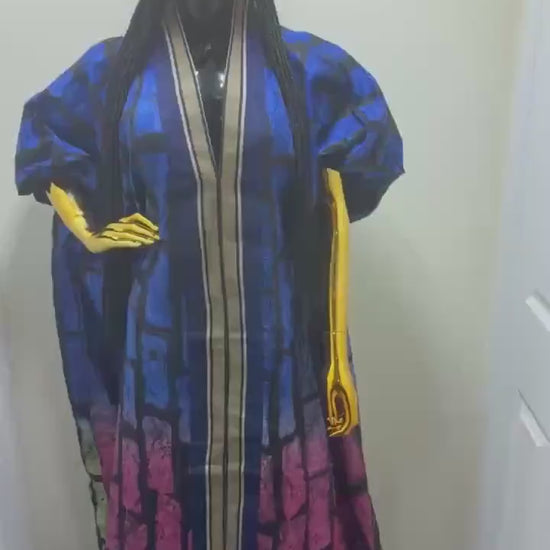 Handmade African Print Adire Batik Boubou Kaftan Dress