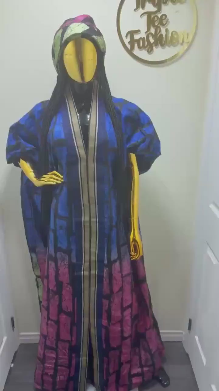 Handmade African Print Adire Batik Boubou Kaftan Dress