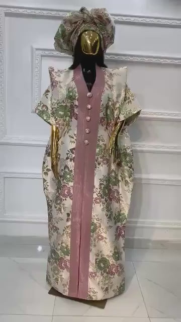 European Brocade Boubou Dress | African Kaftan with Scarf