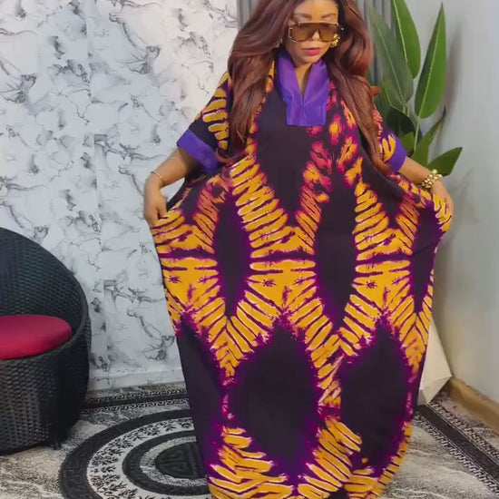 African Print Crepe Kaftan Dress: Nigerian Boubou, Summer Fashion