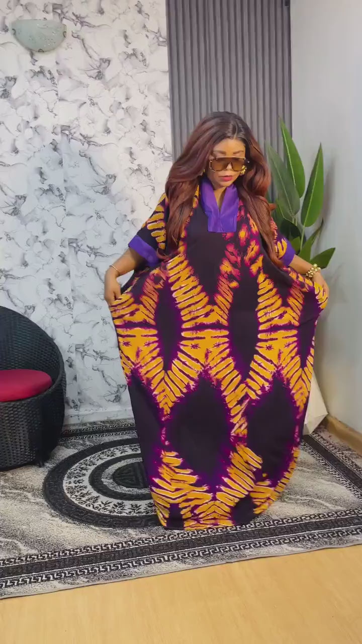 African Print Crepe Kaftan Dress: Nigerian Boubou, Summer Fashion