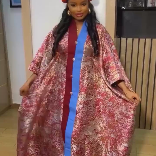 European Brocade Kaftan Dress with Headband | One Size Fits All