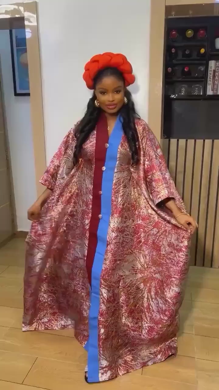European Brocade Kaftan Dress with Headband | One Size Fits All