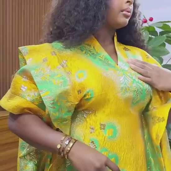European Brocade Boubou Dress | Rich Aunty Kaftan, Scarf Included