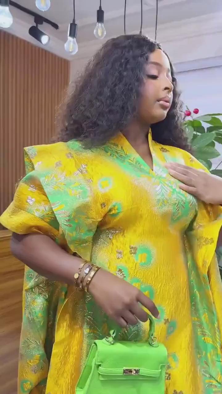 European Brocade Boubou Dress | Rich Aunty Kaftan, Scarf Included