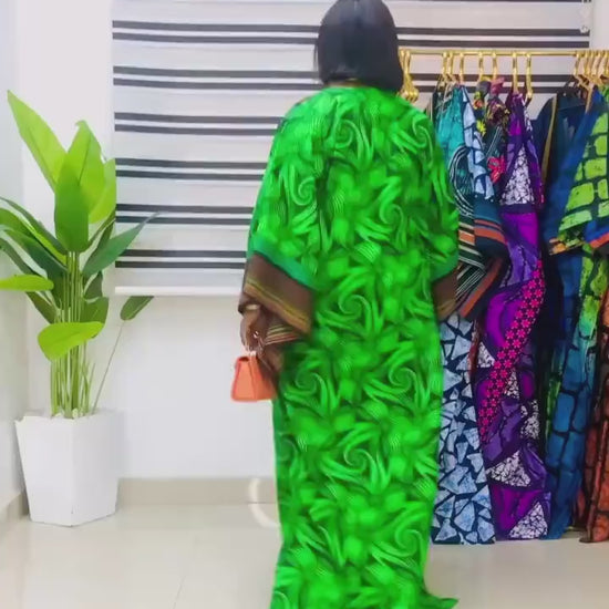 Handmade Ankara Brocade Kaftan Dress | African Print Boubou with Headtie
