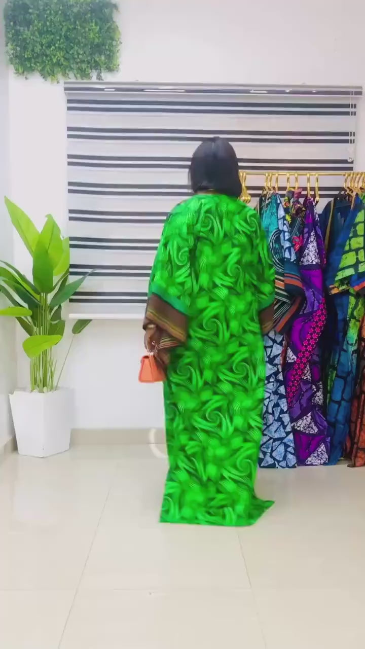Handmade Ankara Brocade Kaftan Dress | African Print Boubou with Headtie