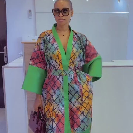 African Adire Kimono| Boubou| Rich Aunty Vibes| danshiki | Kaftan| African print dress | Nigerian made | Wedding Party dress| Fringe dress