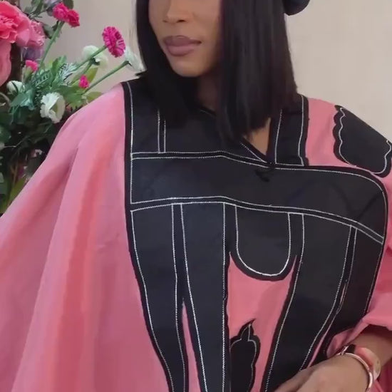 Embroidered Mikado Boubou | African Kaftan Dress with Headband