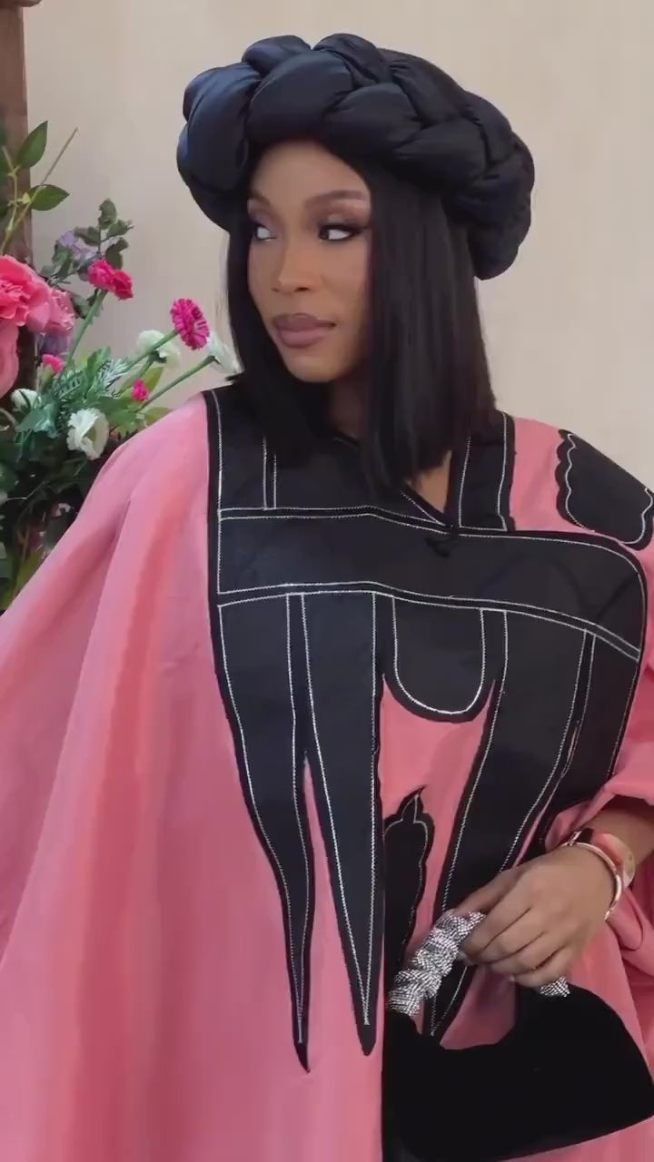 Embroidered Mikado Boubou | African Kaftan Dress with Headband