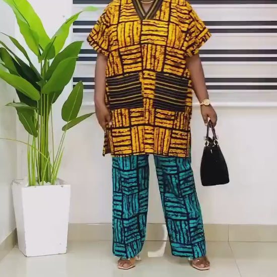 African Ankara Dress and Trouser Set | Cotton Kaftan, Nigerian Made