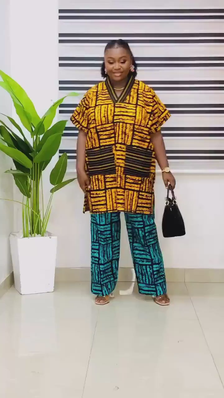 African Ankara Dress and Trouser Set | Cotton Kaftan, Nigerian Made
