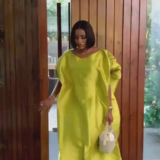 Olive Green Mikado Silk Boubou Kaftan | African Party Dress