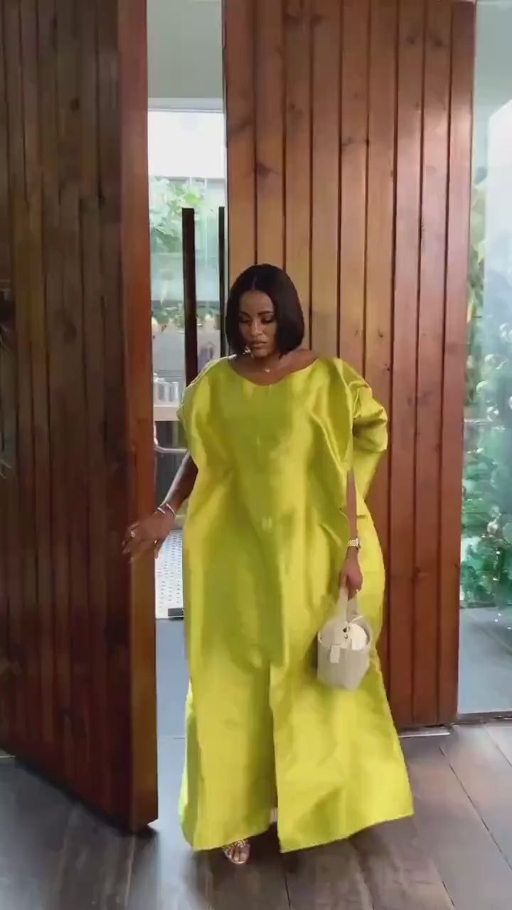 Olive Green Mikado Silk Boubou Kaftan | African Party Dress
