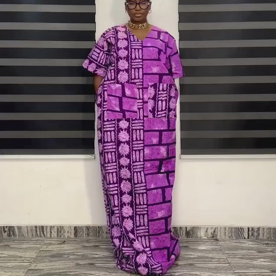 African Print Kaftan Dress | Ankara Boubou, Embroidered Cotton