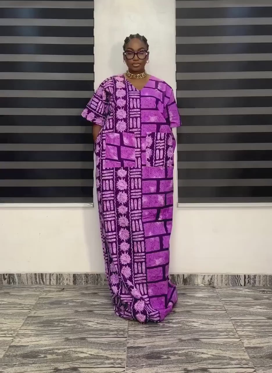 African Print Kaftan Dress | Ankara Boubou, Embroidered Cotton