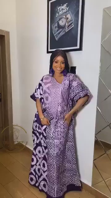 African Adire Batik Boubou Embroidery dress | Handmade African print dress | Nigerian made | Tie and Dye | Rich aunty| Ankara