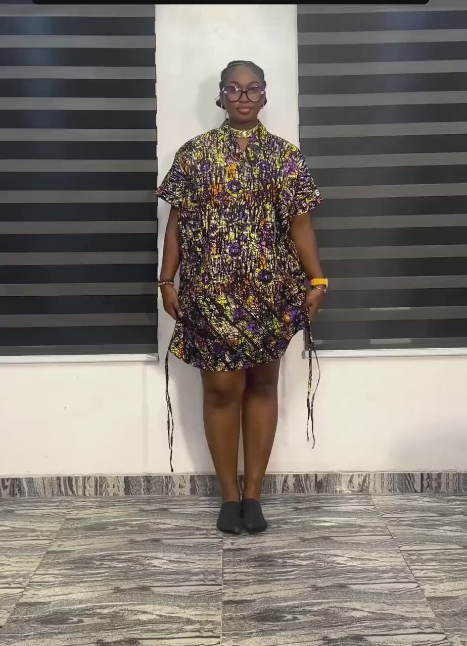 African Ankara Adire print dress| Short danshiki |Short Kaftan| African wear | Nigerian made | Boubou | Rich Aunty Vibes