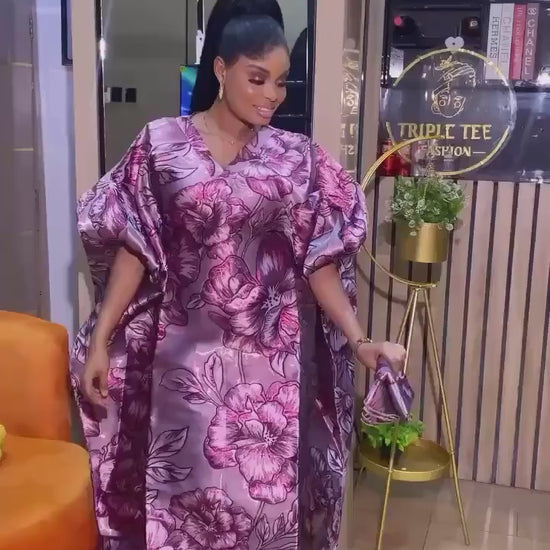 Luxury Iridescent Brocade Boubou Dress | Floral African Kaftan | Elegant Wedding Guest Gown | Free Size Maxi Dress