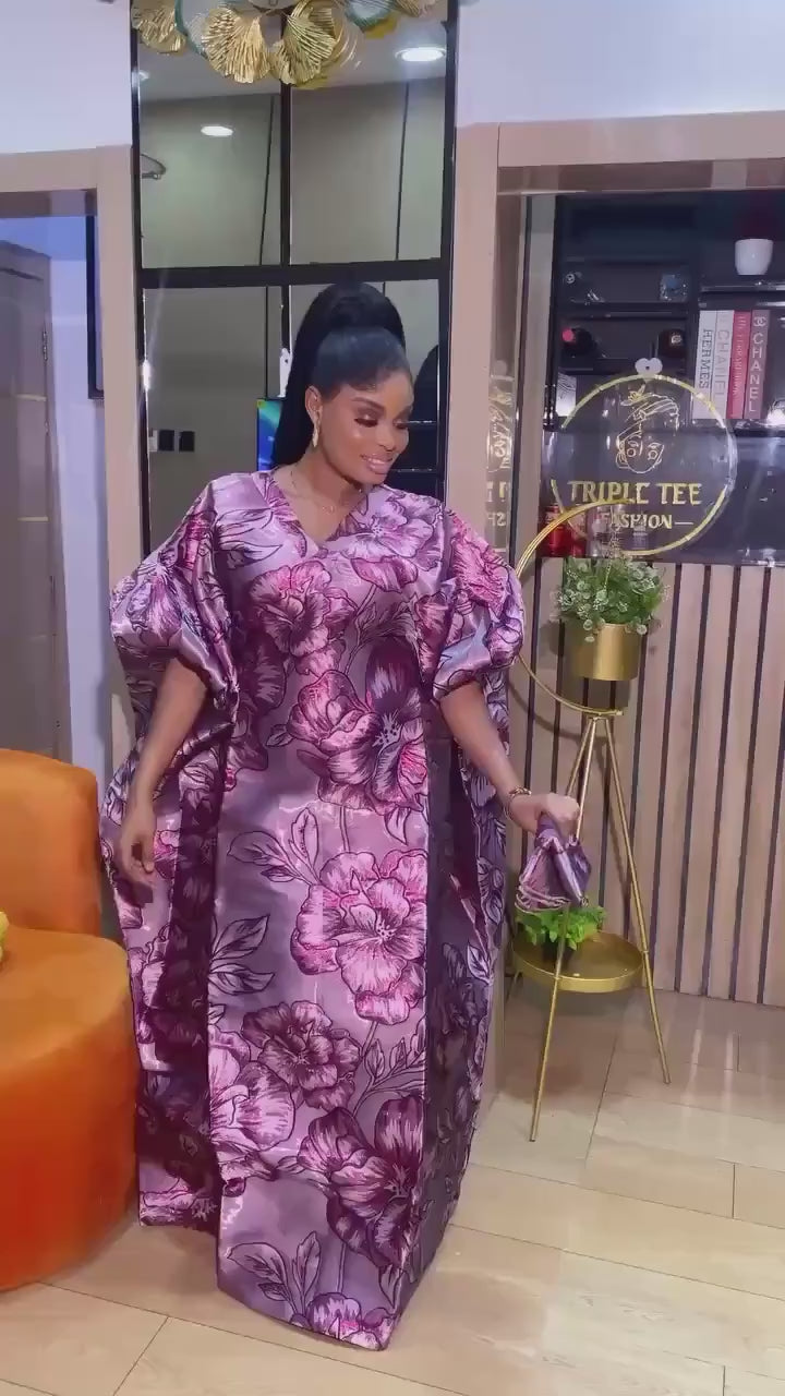 Luxury Iridescent Brocade Boubou Dress | Floral African Kaftan | Elegant Wedding Guest Gown | Free Size Maxi Dress