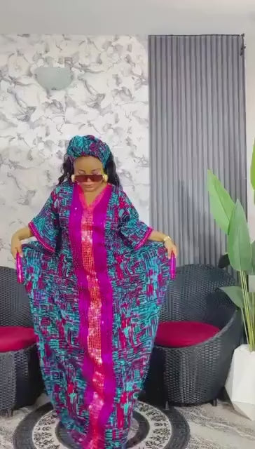 African Ankara Beaded Boubou dress| Kaftan| Handmade African print dress | Nigerian made | Tie and Dye | Boubou| Rich aunty| Bubu
