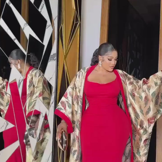 European Brocade Kimono Dress | African Boubou, 2-Piece Gown