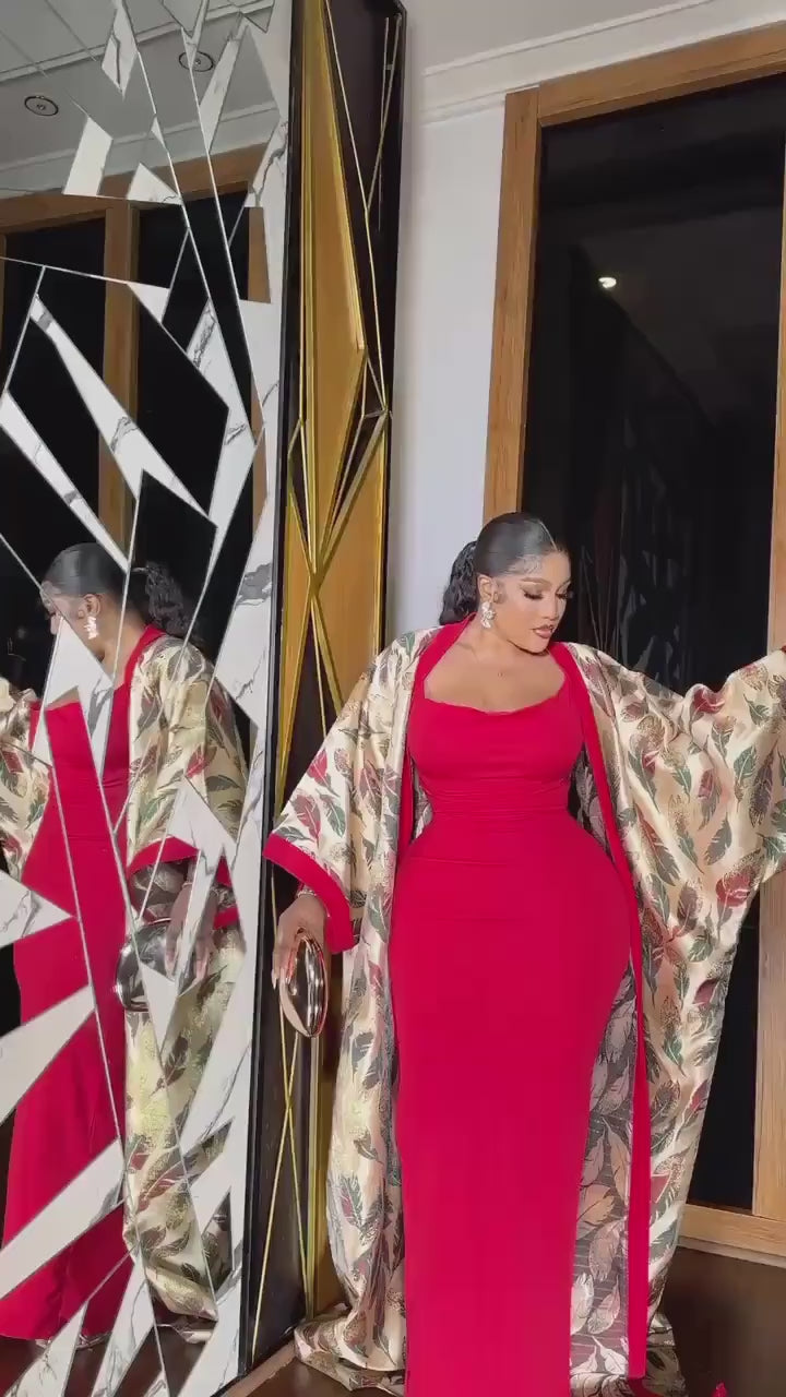 European Brocade Kimono Dress | African Boubou, 2-Piece Gown