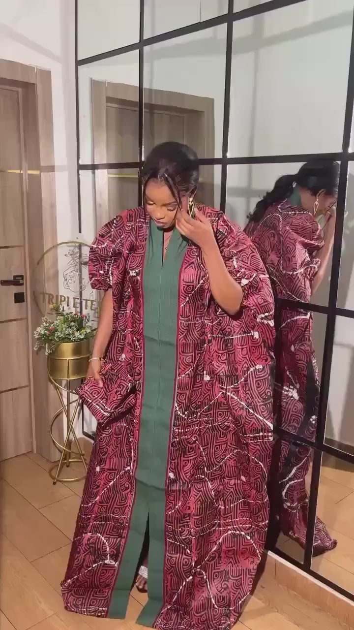 Handmade African Adire Batik Kaftan Dress | Nigerian Boubou