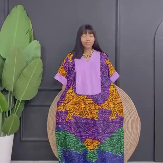 Ankara and Aso oke Kaftan Dress | Nigerian Cotton Bubu, One Size