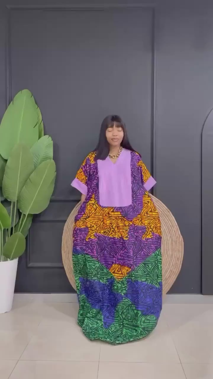 Ankara and Aso oke Kaftan Dress | Nigerian Cotton Bubu, One Size