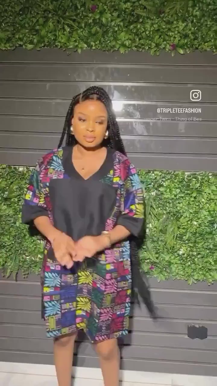 African Ankara Adire print dress| Short danshiki |Short Kaftan| African wear | Nigerian made | Boubou | Rich Aunty Vibes