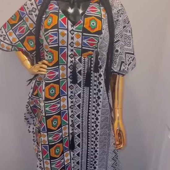 African Print Boubou Dress | Handmade Ankara Kaftan with Headband