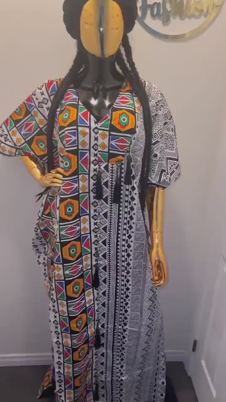 African Print Boubou Dress | Handmade Ankara Kaftan with Headband