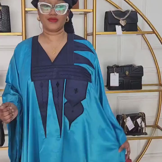 Embroidered Duchess Silk Boubou | African Kaftan Dress with Scarf